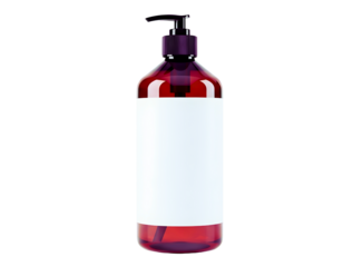 Red liquid soap dispenser bottle with blank label isolated on transparent background
