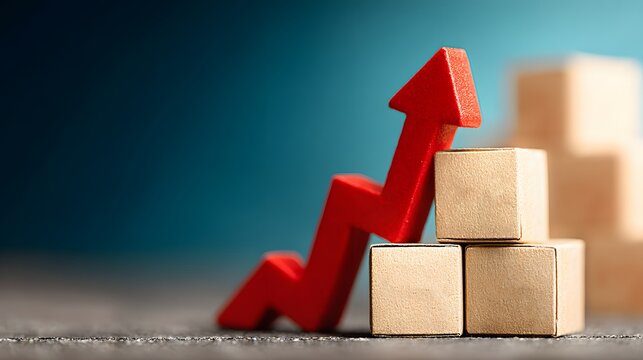 Success 3D business growth graph with red arrow direction sign concept illustration showing financial market profit progress achievement