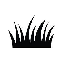 A stylized black silhouette of grass blades on a white background