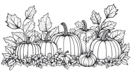 Illustration of decorative pumpkins and foliage.