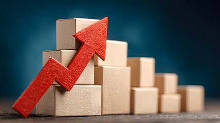 Red arrow business graph showing 3D concept of financial success and growth achievement