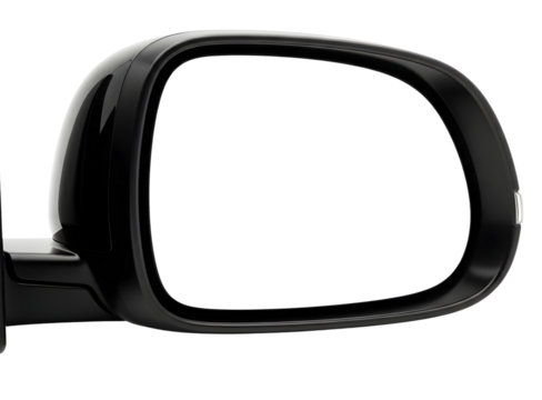 Black car side mirror isolated on transparent background