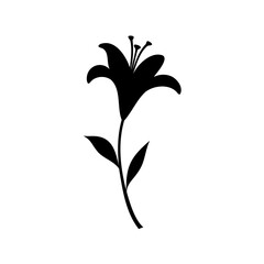 Elegant Black Lily Silhouette on White Background, Decorative Floral Element Design