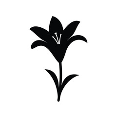 Elegant Black and White Lily Flower Silhouette with Delicate Petals and Stem