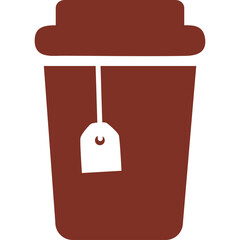 A Stylized Icon Of A Brown Coffee Cup With A Tea Bag Tag Hanging Out On A Transparent Background Representing A Hot Beverage Option