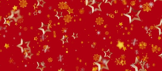 Christmas and New Year festive background with gold stars, snowflakes on red, adding a touch of elegance, perfect for holiday greetings and seas © vegefox.com