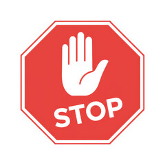 Octagonal sign featuring a hand symbol and the word 'STOP' for urgent cessation