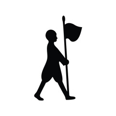 Silhouette of a child carrying a flag walking with determination and pride