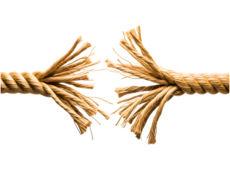 Torn rope breaking apart isolated on transparent background