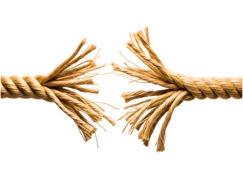 Torn rope breaking apart isolated on transparent background
