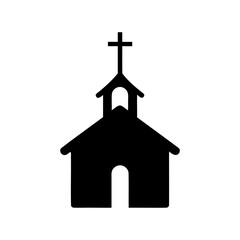 Simple silhouette of a small country church with a cross on top