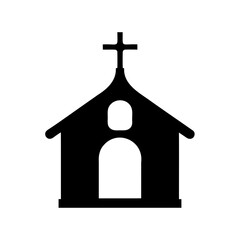 Simple Black and White Church Silhouette with a Christian Cross on Top