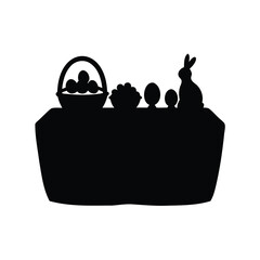 Silhouette of Easter Basket, Bunny and Eggs on a Table Illustration