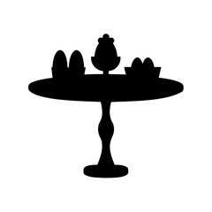 Silhouette of Easter Eggs on a Table, Minimalist Design, Isolated on White