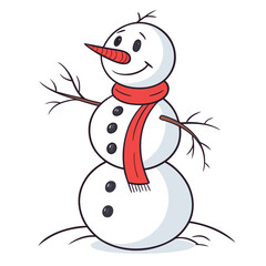 Cheerful snowman with a red scarf and carrot nose