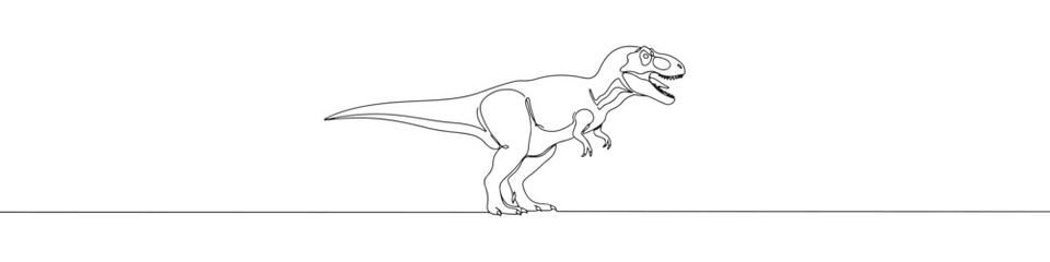 Continuous one line drawing of a Tyrannosaurus Rex dinosaur. Concept of prehistoric animals, ancient history and power