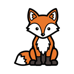Fototapeta premium Cute cartoon fox sitting with fluffy white chest and bushy tail