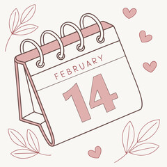 February 14 calendar page for valentines day