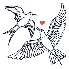 Illustration of two birds in flight with a heart