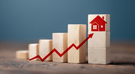 Business graph with a red arrow showing market financial growth and success on a 3D stock bar chart