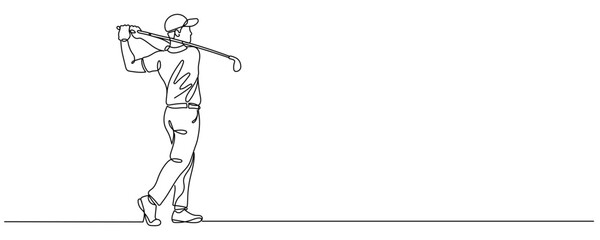 Naklejka premium continuous one line drawing of golfer. Golfer hitting ball.one line drawing of golf championship competition Editable stroke