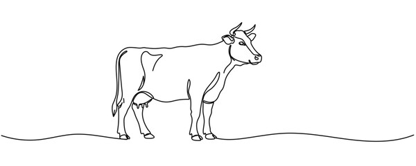Cow animal continuous one line drawing minimalism design Editable stroke