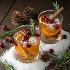 Hot Christmas mulled wine drink in a glass with orange and cinnamon spice