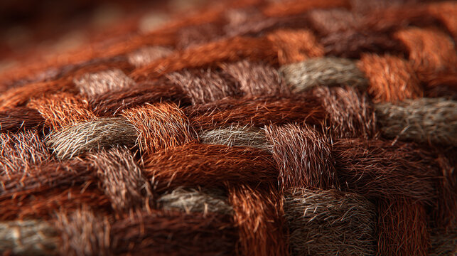 Close-up of a Textured Woven Surface in Earthy Tones, Showing Detailed Weave Pattern 
