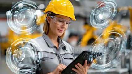 Engineering the Future: A skilled engineer, donned in protective gear, meticulously reviews blueprints within a modern industrial setting. - Powered by Adobe