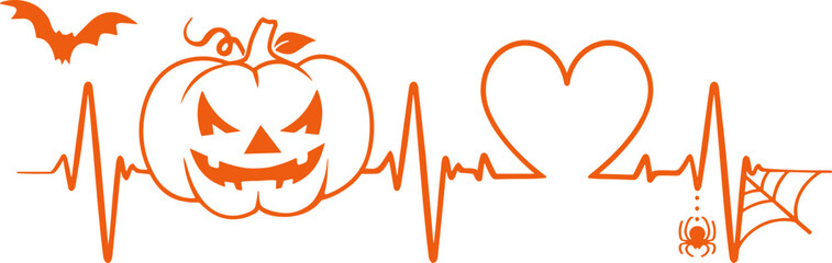 Pumpkin Heartbeat SVG, Pumpkin Face svg, Spooky SVG, Halloween svg