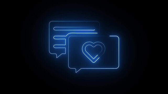 Glowing neon light massage box and love icon animation Send Message icon Receive Message Concept. 