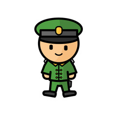 Cute soldier character in green uniform i