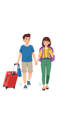 Fototapeta premium A couple holding hands and walking with luggage, ready for a vacation or travel adventure together