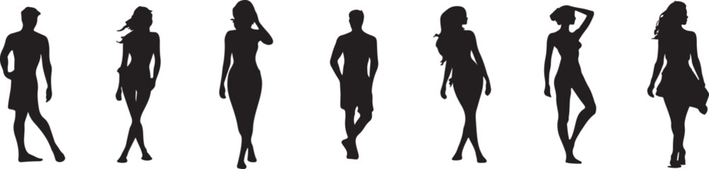 Fashion forward silhouette collection featuring diverse poses and styles for visual impact