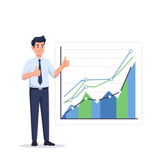 Man showing positive financial graph, representing growth and success