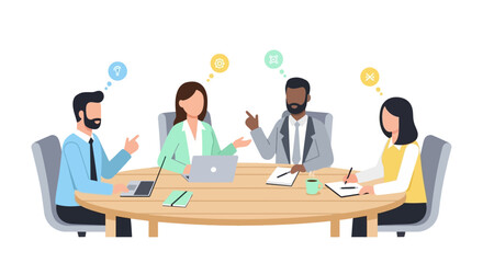 Diverse business team in a corporate meeting collaborating on a project, brainstorming creative ideas, and sharing strategies for success