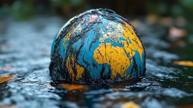 planet earth polluted with oil, concept of environment, fossil fuels and alternative energy