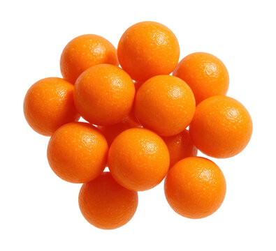 Orange spherical beadlets of Vitamin A acetate with a slightly gritty texture.