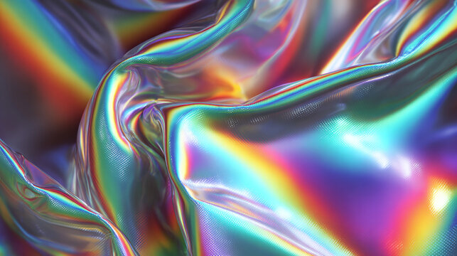 Iridescent Fabric with Rainbow Colors, Abstract background, artistic style. This artwork features flowing, iridescent fabric, catching the light and creating a dazzling display of rainbow hues - Powered by Adobe