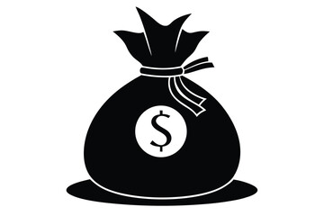 money bag silhouette black and white line art on white background