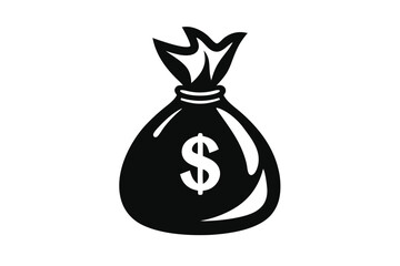 money bag silhouette black and white line art on white background