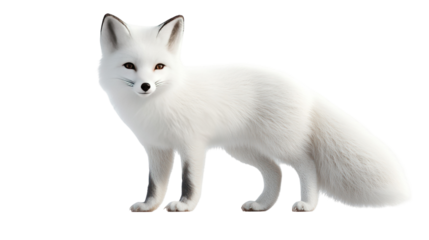 Arctic fox with fluffy white fur overhead ultra realistic high resolution on transparent background