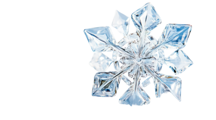 Intricate clear ice crystal snowflake isolated on transparent background