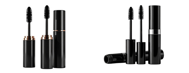 Luxury Black Mascara Packaging with Cap and Wand PNG Cutout