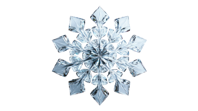 Intricate ice crystal snowflake isolated on transparent background