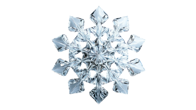 Intricate clear snowflake ornament isolated on transparent background