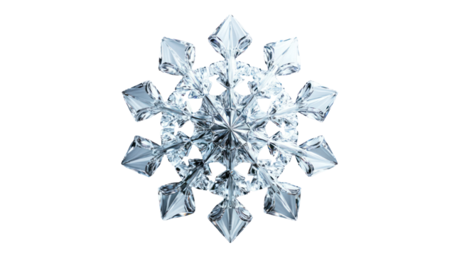 Intricate geometric snowflake crystal isolated on transparent background