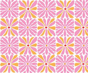 Trendy Decorative Wallpaper Pattern with Retro Flowers and Abstract Leaf Vector Design