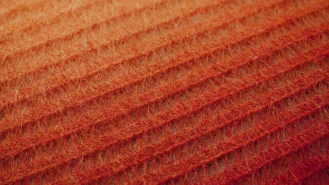 Close Up Texture Of Orange Fabric With Horizontal Ribs And Soft Lighting