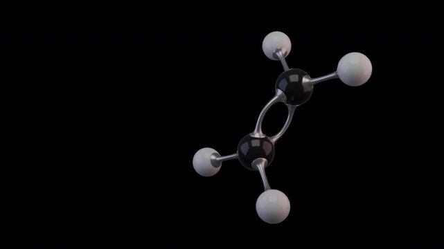 Ethylene (CH₂=CH₂) molecule structure. the simplest alkene, vital in producing ethanol, polymers, and plastics that shape everyday life.